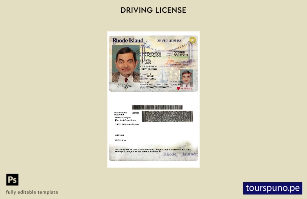 lista para imprimir la plantilla de licencia de conducir del estado de Rhode Isl